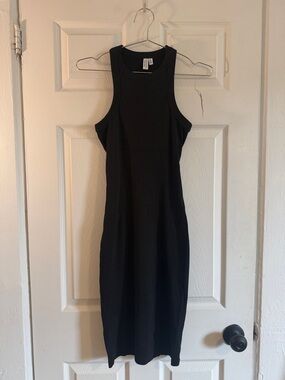 Black Sleeveless Ribbed Tank Midi Dress